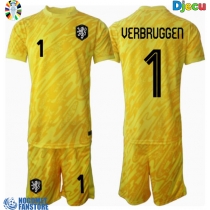 Nizozemska Bart Verbruggen #1 Golmanski Gostujuci Dres za djecu EP 2024 Kratak Rukav (+ Kratke hlače)